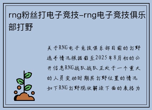 rng粉丝打电子竞技-rng电子竞技俱乐部打野
